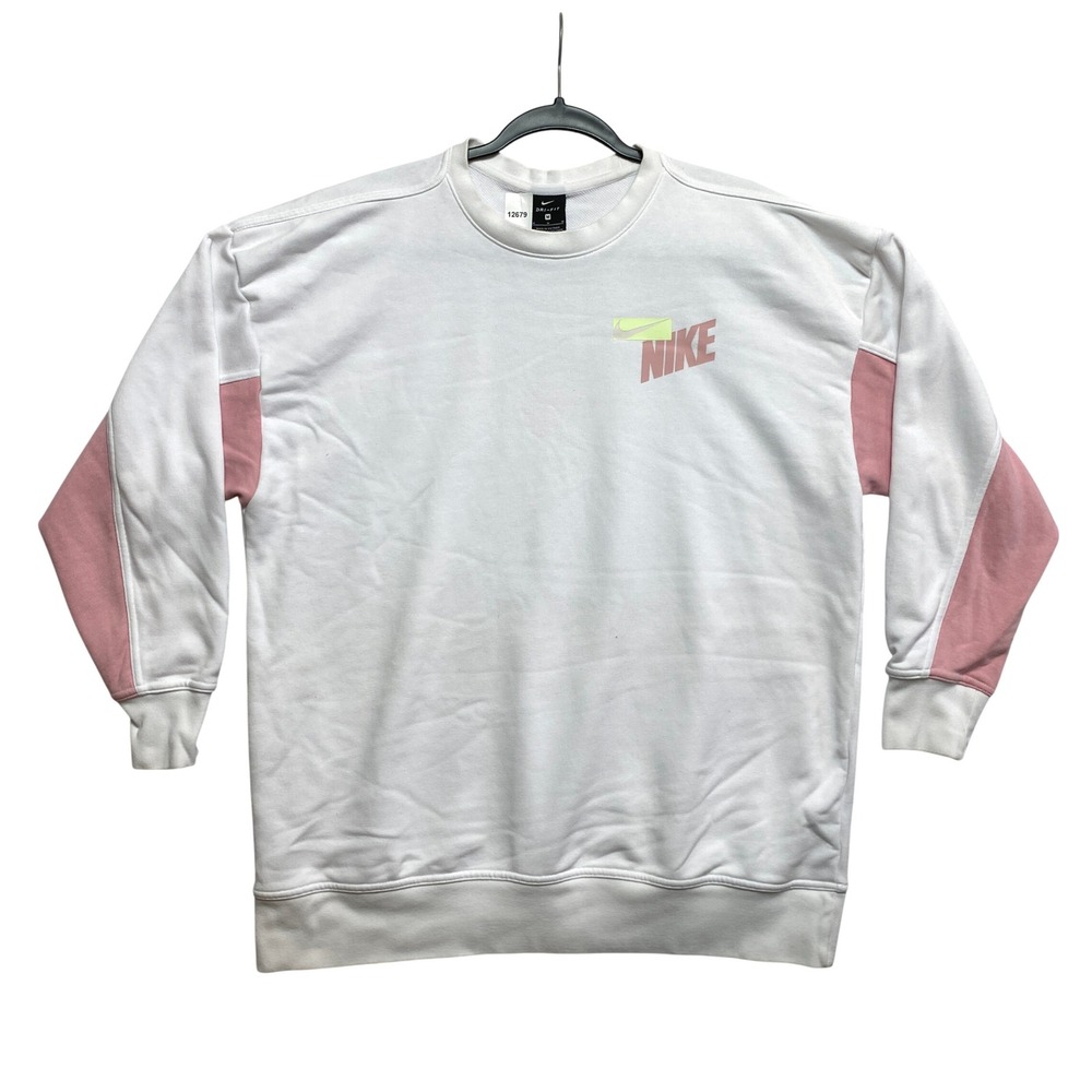 Nike Sweatshirt Womens Medium White Pink Dri-FIT Colorblock Graphic Pullover